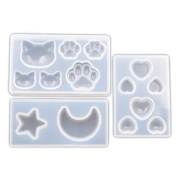 

3 Pcs DIY Star Moon Cat Footprint Love Heart Silicone Resin Mold Jewelry Tools