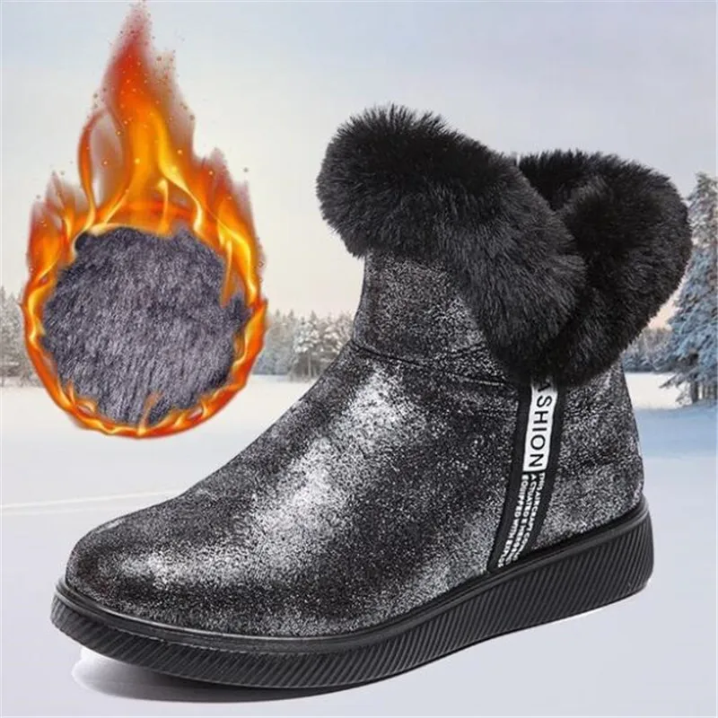 Winter new snow boots women warm thick bottom short boots plus velvet cotton shoes sequins women's shoes ankle boots for women