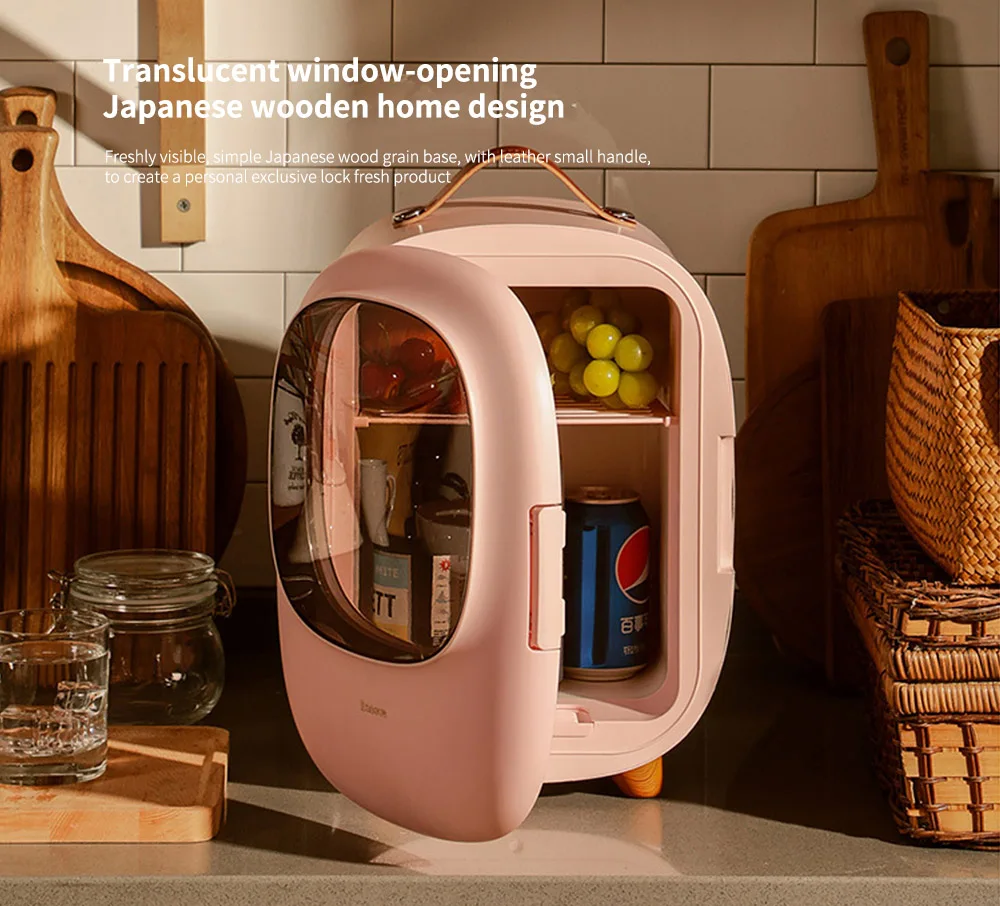 Baseus Desktop Mini Refrigerator Translucent window-opening Japanese wooden home design