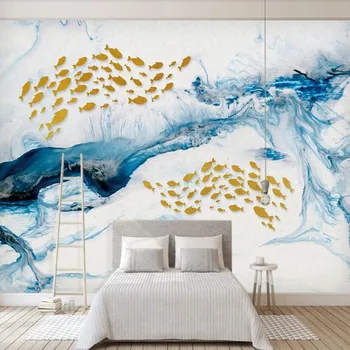 

milofi custom large wallpaper mural 3D blue simple swimming fish background wallpaper mural