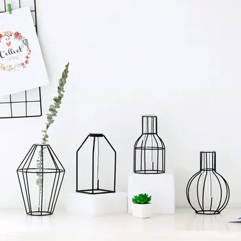 

Wrought Iron Vase 4 Style Geometry Creative Flower Stand Flowerpot Desktop Office Balcony Glass Test Tube Ornament Home Decor