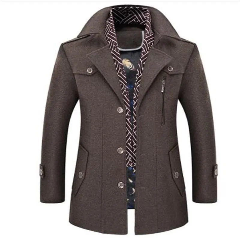 Thick Warm Excellent Quality Palto Uzun Erkek Turn Down Collar With Detachable Scarf Overcoat Men Wool