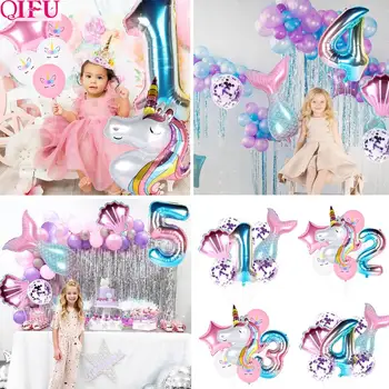 

Unicorn Number Baloon Mermaid Balloons Birthday Party Decorations Kids Foil Ballon Figures Baloon Air Balls Babyshower Decor