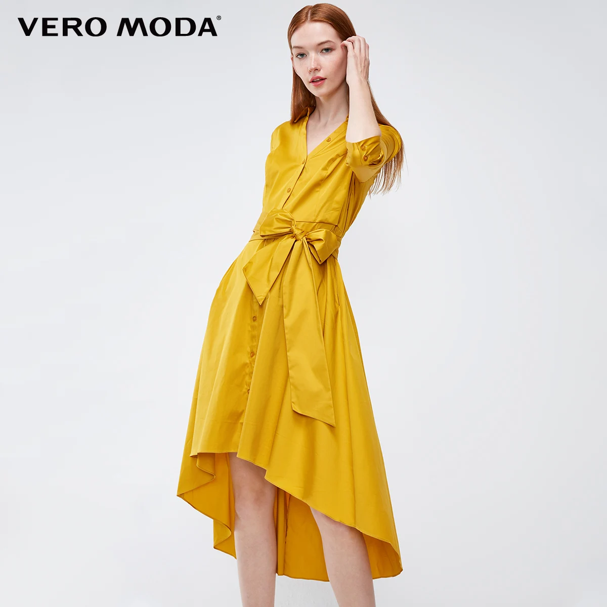 Vero Moda платье с v-образным вырезом и 3/4 рукавами из хлопка с заниженной талией | 31837C539