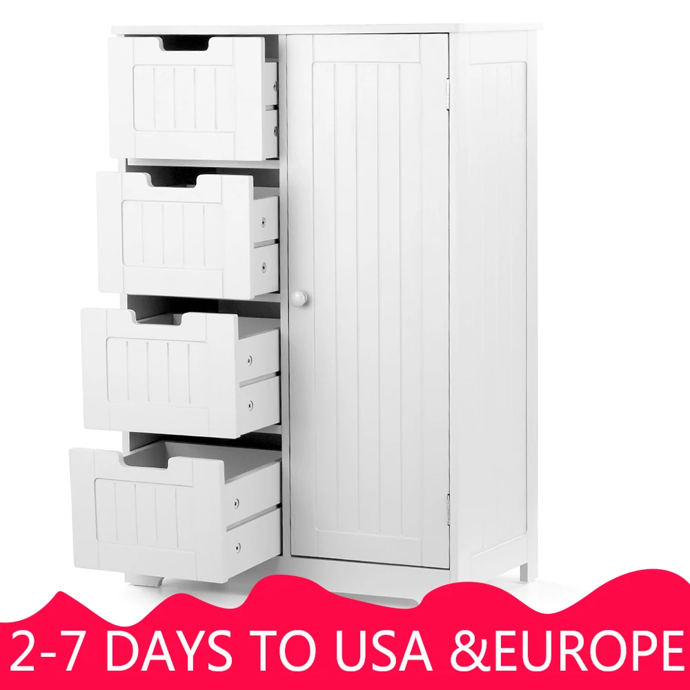 iKayaa Modern Shelved Floor Cabinet with Door& Drawers Bedroom Storage Organizer Furniture White/Blue