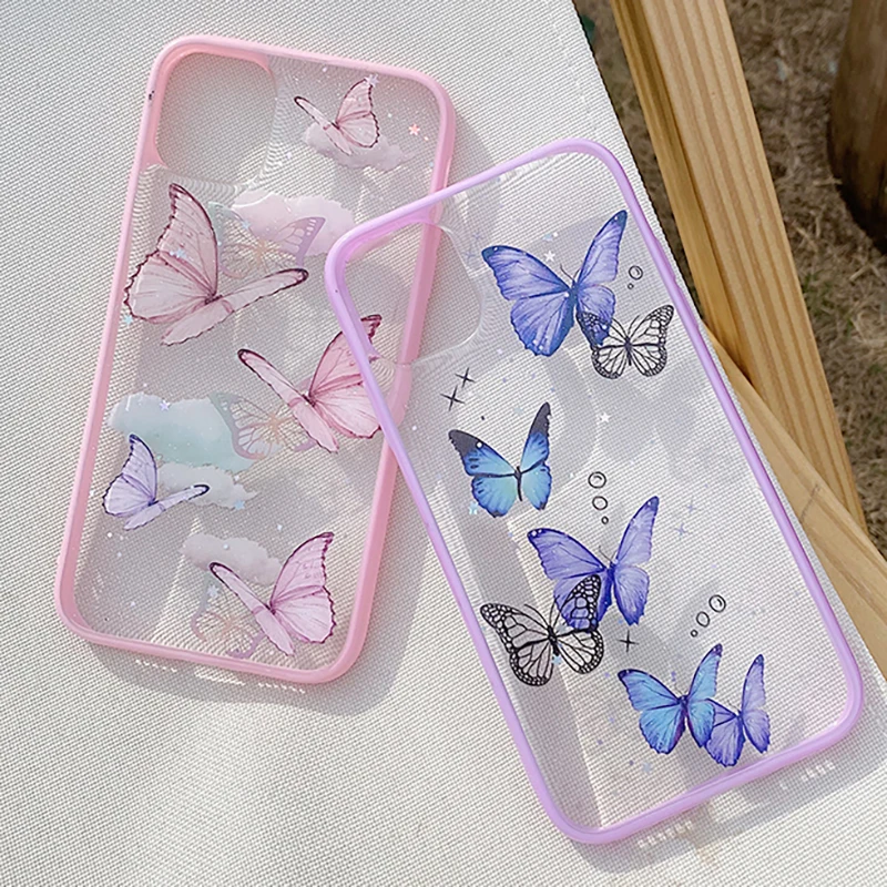 Etui na telefon iPhone 12 11 Pro Max X XR XS 6S 7 8 Plus 12 mini luksusowe brokat Bling gwiazda motyl cukierki kolor wyczyść miękki futerał