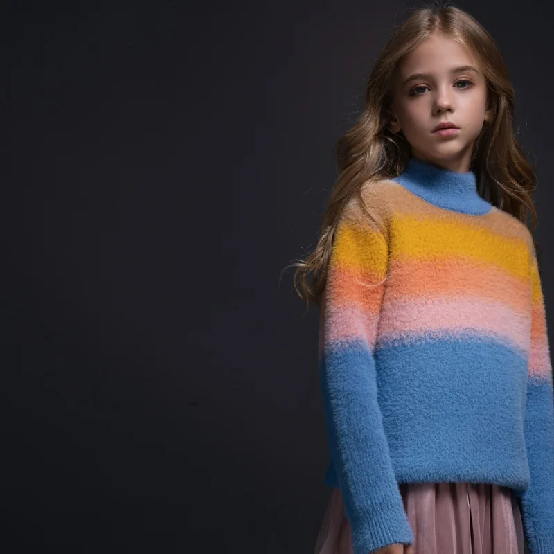 Luxurious Plush Sweater Girl Autumn Winter Thick Velvet Teenager Tops Colorful School Kids Pullover Sweater Skirt Clothes Sets