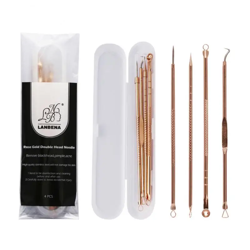 

4Pcs/set Blackhead Pimple Remover Needles Rose Gold Acne Extractor Face Professional Blemish Treatment Acne Tool