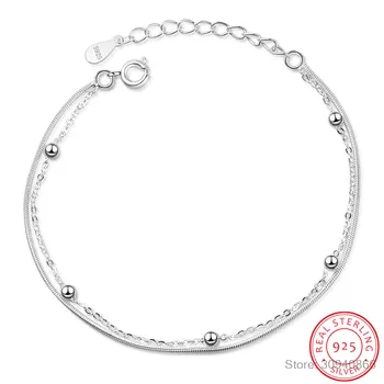 

Genuine 100% Sterling Silver Jewelry Double Gloss Bead Cross Rope Popcorn Chain Bracelet Women Girls Teen Students Gift