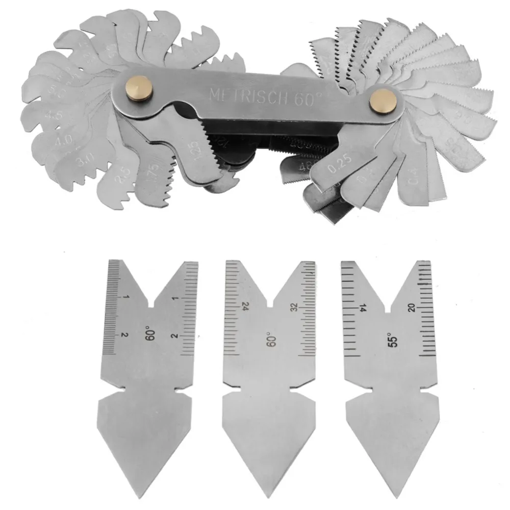 

Newstyle Screw Thread Pitch Gauge Stainless Steel Center Gauge Measuring Lathe Tools Woodworking 60 Degree Fishtail Gauges Set