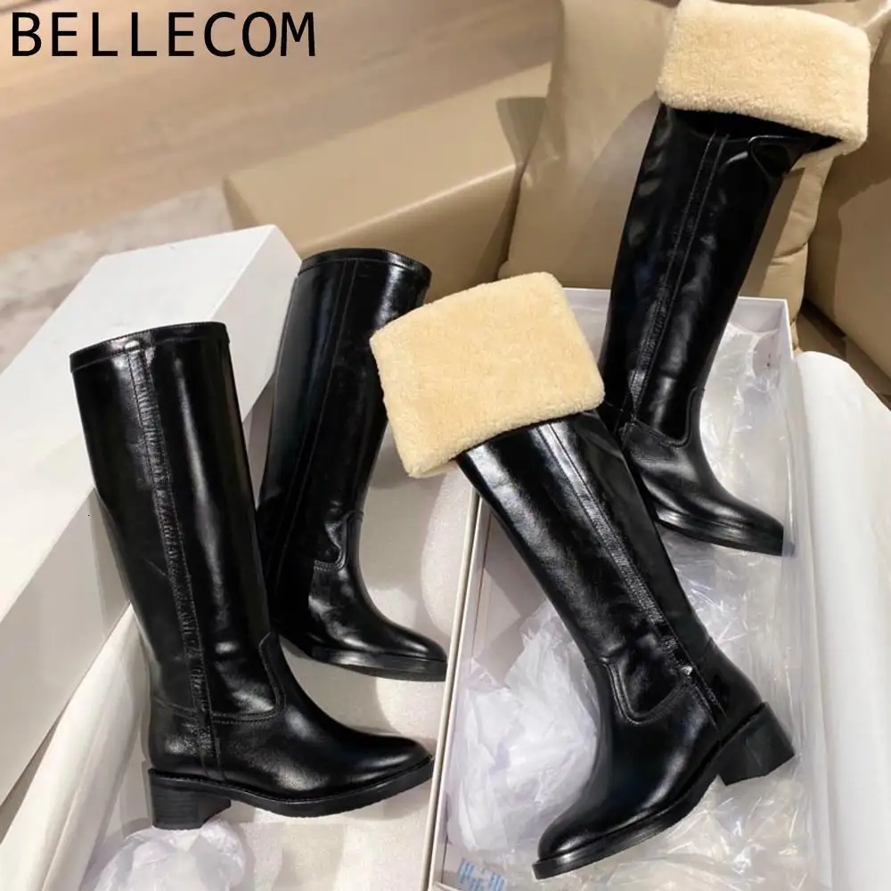 

BELLECOM 2019 Overknee Boots Woman Wool Lapel Two Clothes High Boots Winter Snow Land Boots Long Boots women shoes botas