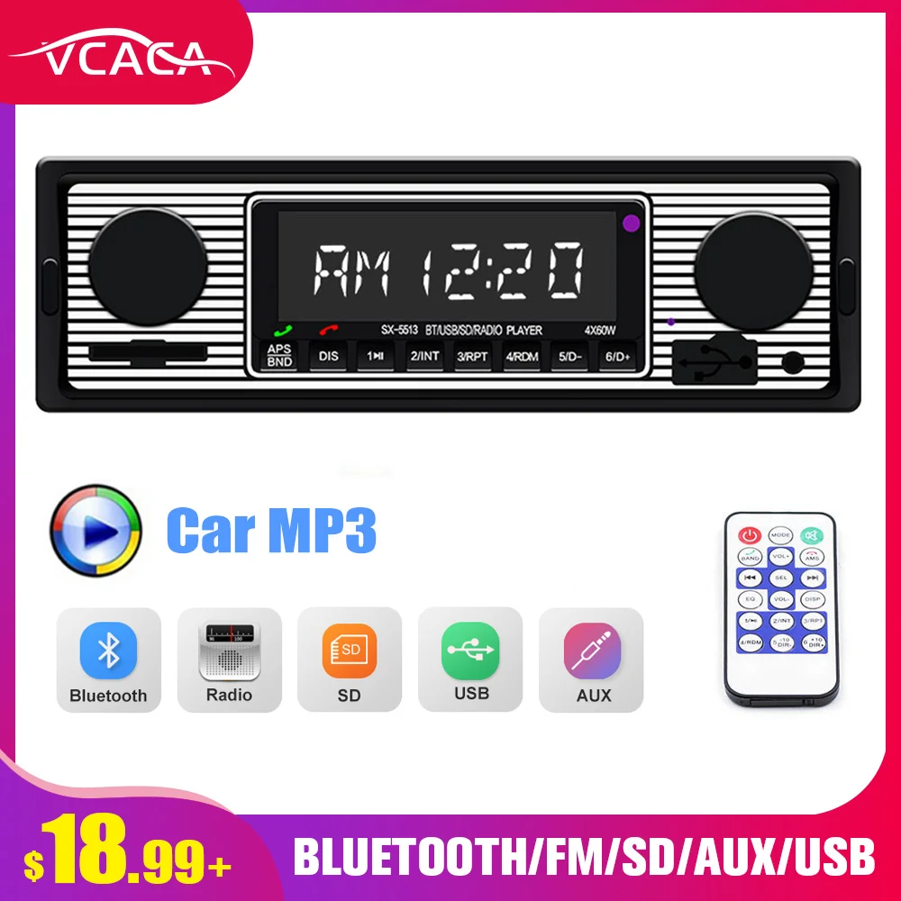 VCACA Автомобильный MP3 плеер EQ звуковой эффект стерео радио FM/AUX/TF/USB Bluetooth синий