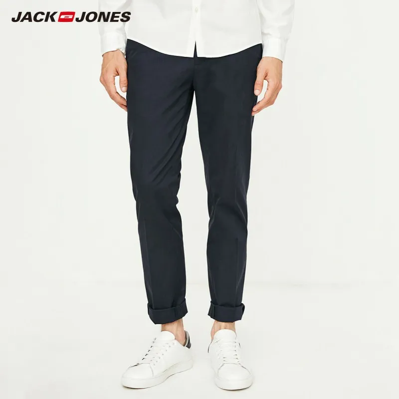 NIGHT SKY JackJones мужские зауженные брюки из льна и хлопка повседневные брюки мужская одежда 218314542 - Цвет: NIGHT SKY