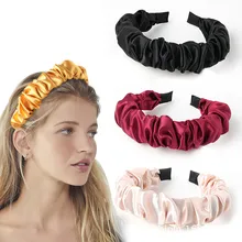 

Fashion Women Satin Bezel Pleated Solid Color Headband Wide Size Bandanas Girl Hair Accessories Hair Hoop Jewelry Headwear Hot