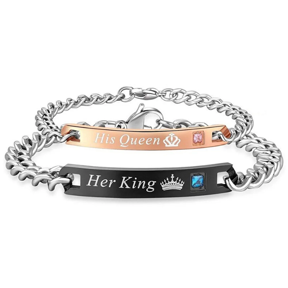 2020 New  "His Queen""Her King " Stainless Steel Couple Bracelets His and Hers Matching Bracelets Unique Gift for Lovers