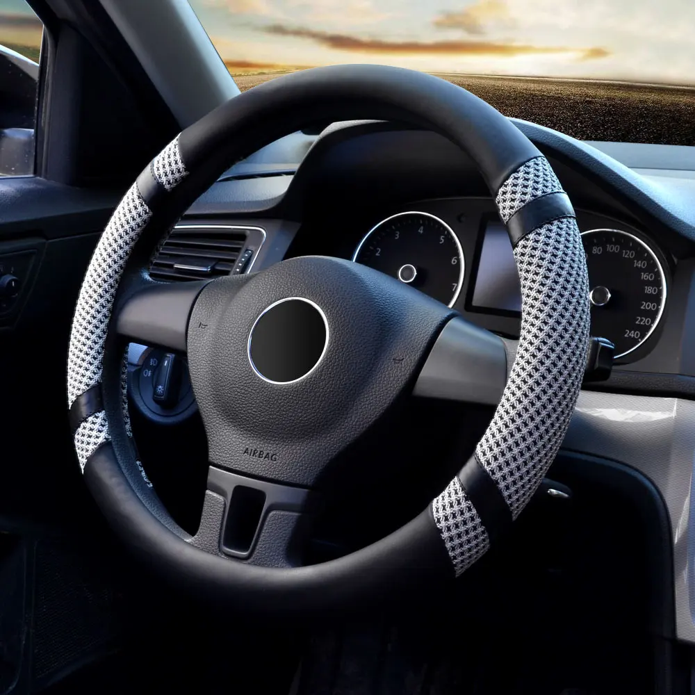 GLCC кожаный/Ice silk Противоскользящий чехол для руля рулевого колеса автомобиля