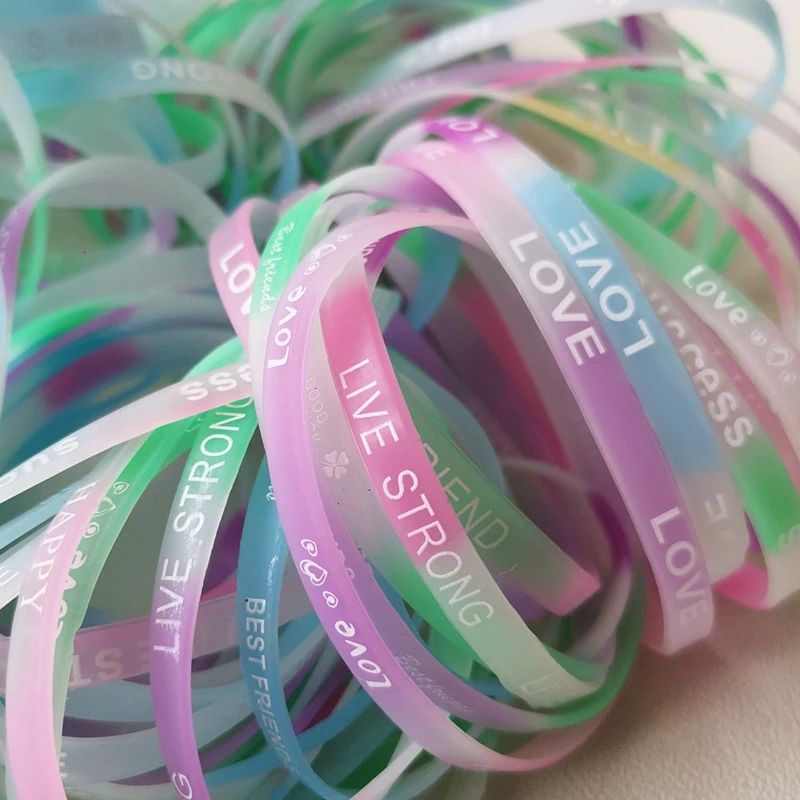 Glow in Dark Colored Silicone Wristbands Custom Size, Glow Rubber Bracelets  for Adults and Kids, Glowing Silicone Bracelet Personalize Bulk 