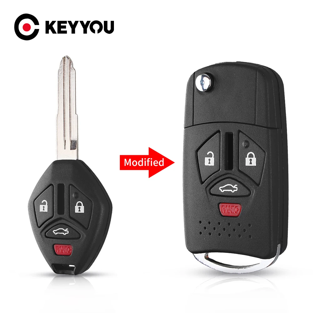 KEYYOU-funda para mando a distancia del coche, carcasa de repuesto modificada con 3/4 botones para Mitsubishi Outlander Galant Eclipse Lancer