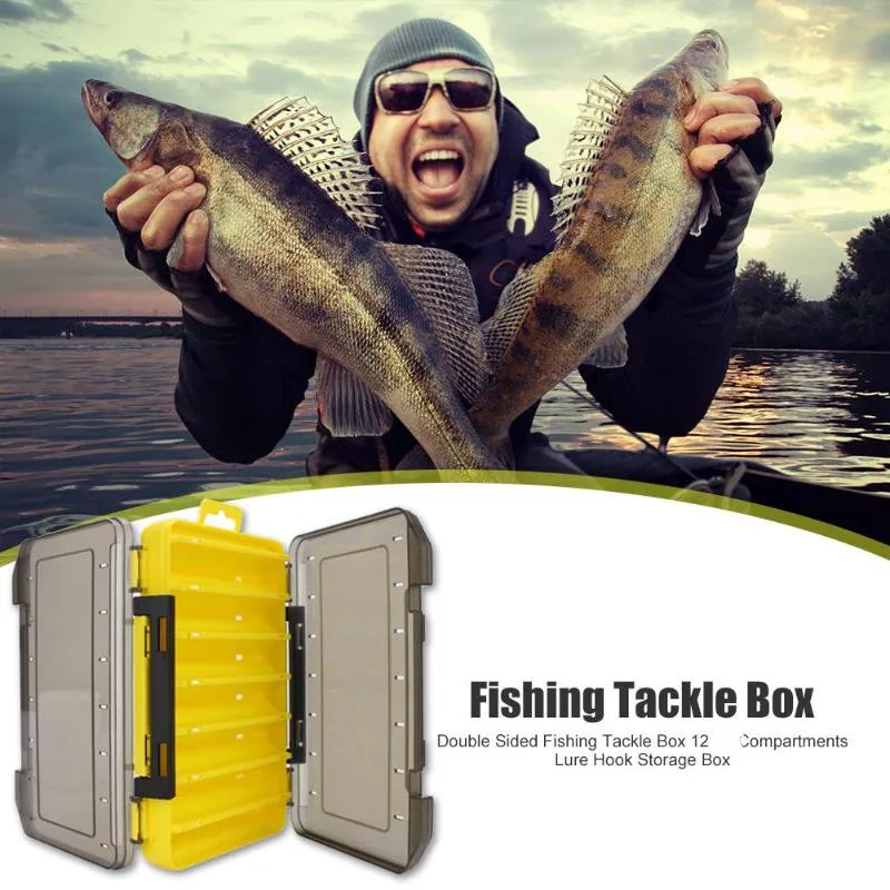 Double Sided Fishing Box 12 Compartments Waterproof Bait Lure Hook Storage  Organizer Case Container Carp Fish Tackle Accessories