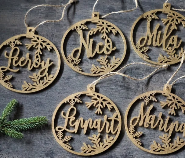 CHRISTMAS snowflakes custom snowflakes wood Christmas baubles personalized ornament laser cut names CHRISTMAS custom gift tags w