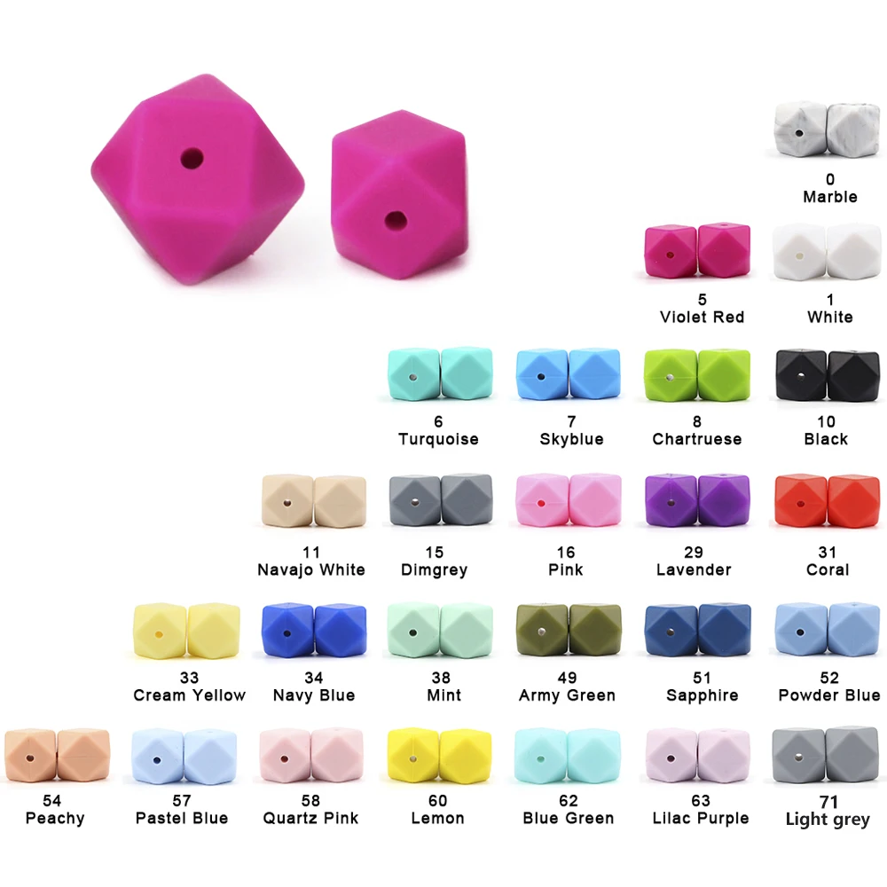TYRY.HU 5Pcs 14mm Hexagon Silicone Beads Teething Baby Teether Pacifier Chain DIY Accessories Food Grade Silicone BPA Free