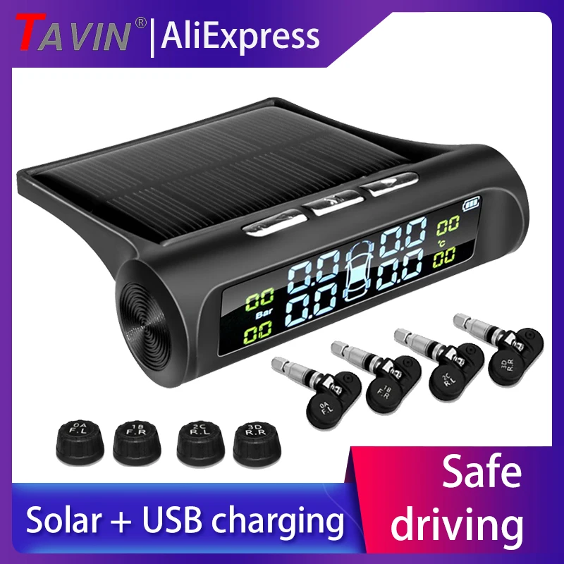 

Car TPMS Solar Charging Tire Pressure Monitoring System Waterproof LCD Display Monitor Type Pressure Sensors TMPS Sensor