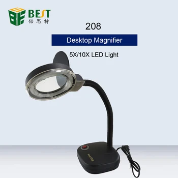 

BST-208 5X/10X Adjustable LED Desktop Magnifying Lamp Reading Table Lights Magnifier Three-Color Spectrum For Electronic Repair