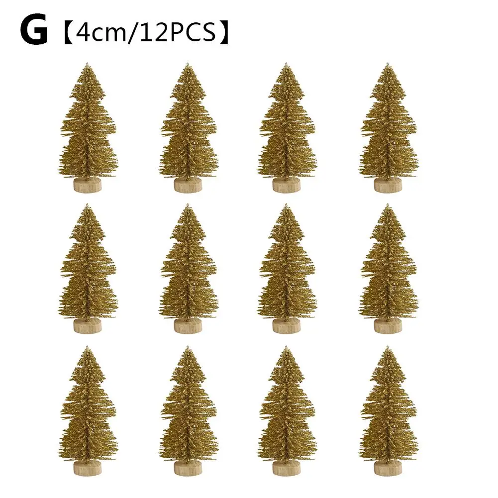 07 12 шт./компл. 4/6/8,5 см мини-елка сизальских канатов шелк кедр украшения маленькое Рождественское дерево цвета: золотистый, серебристый, синего, зеленого и белого цветов мини-деревья - Цвет: 07