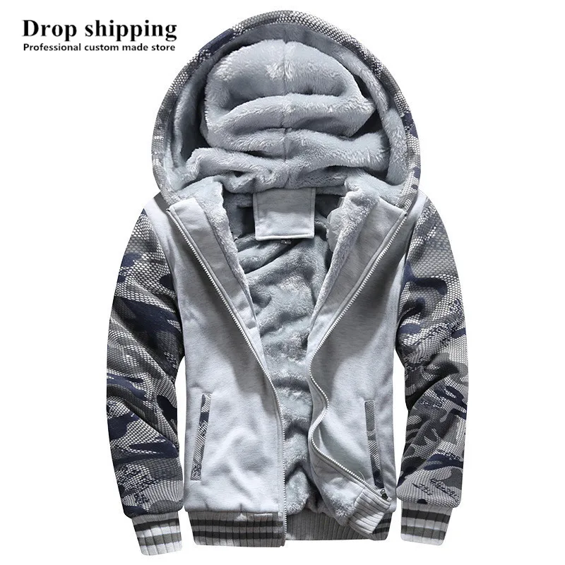 

Drop shipping USA SIZE Men's Zip up Jackets Winter Thick Hoodies Sweatshirts for men Fleece Warm Coats Accept Custom made