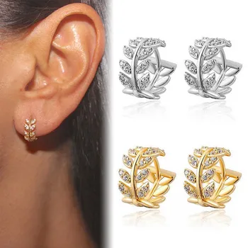 

1 Pair Leaf Shape Surround Hoop Earrings for Women Girls Rhinestone Crystal Small Hoops Earring Jewelry Gift