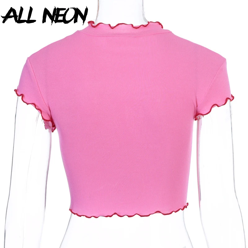 ALLNeon E girl Y2K ангел алмазная футболка с графическими оборками на подоле ярко