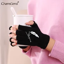 Luva feminina florida para braços, luva de malha sem dedos quente para outono e inverno 2021