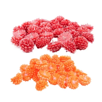 

60Pcs Daisy Artificial Fake Flower Silk Spherical Heads Bulk Wedding Party Decor,Red & Orange