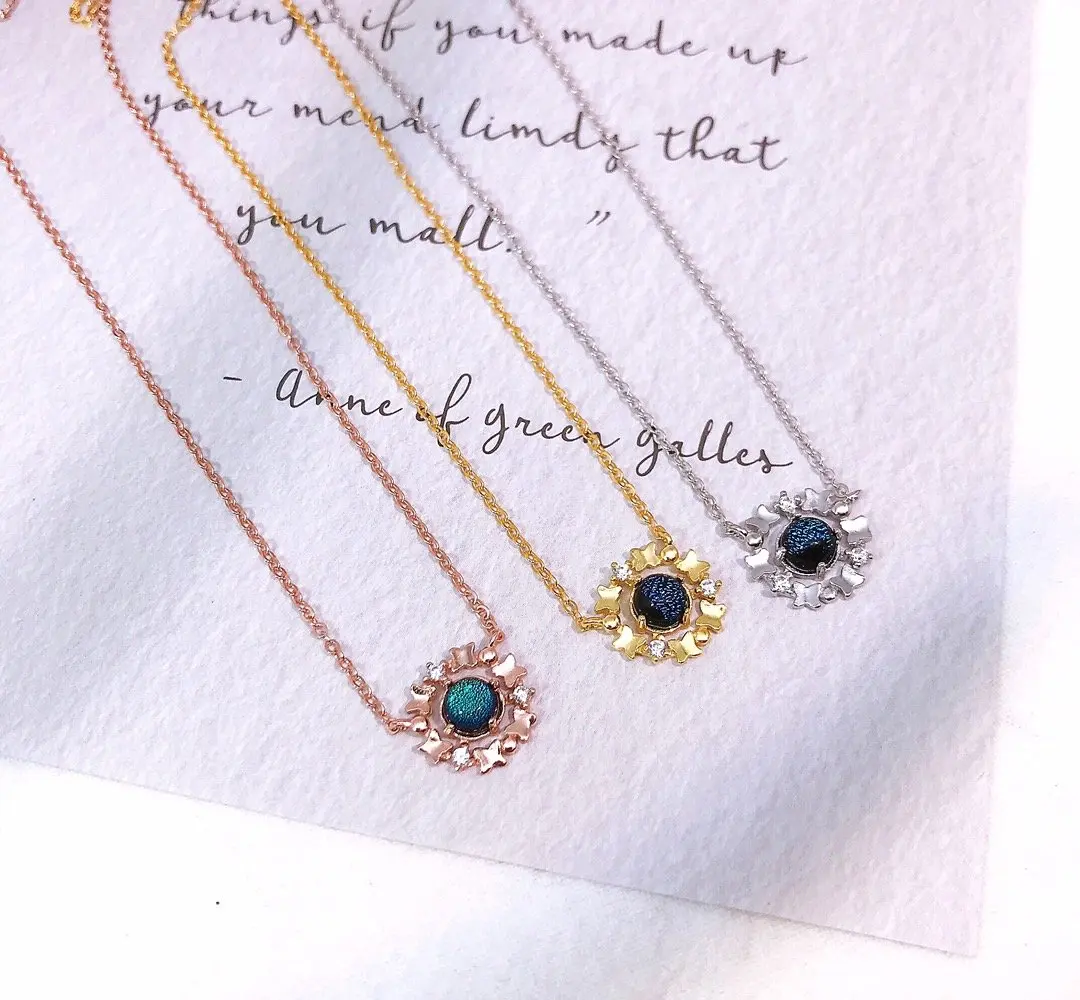 

Original 925 Sterling Silver Lady Pendant Necklace Blue Crystal Zircon Luxury Cross Chain Charm Butterfly Artistic Sun Flower