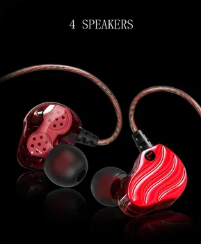 

High-profile version of HIFI mobile phone headset, dual dynamic headset four-unit in-ear earphones with microphone