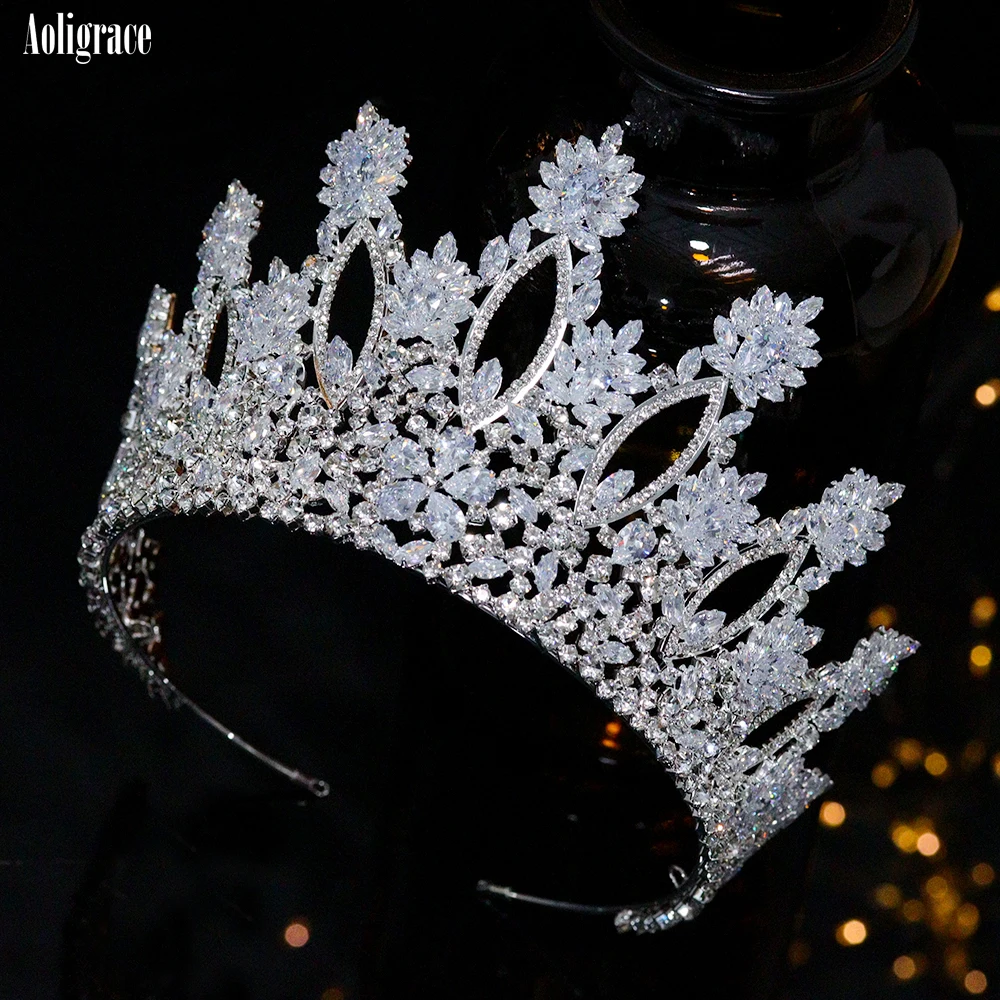 European Full Cubic Zirconia CZ Zircon Wedding Princess Crowns Tiaras Women Pageant Quinceanera Diadem Hair Jewelry Accessories
