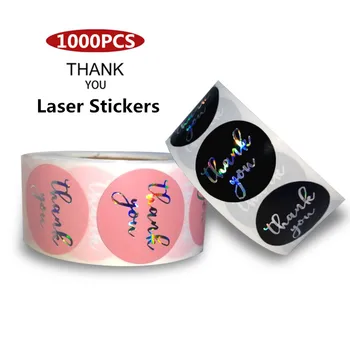 

1000pcs 1'' Novel Laser Pink Black Colorful Thank You Stickers Baking Handmade Decoration Holiday Birthday Party Sealing Labels