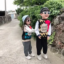 Детский свитер-жилет г., осенняя одежда для детей теплая Одинаковая одежда в Корейском стиле для родителей и детей с героями мультфильмов для маленьких мальчиков и девочек, Kn