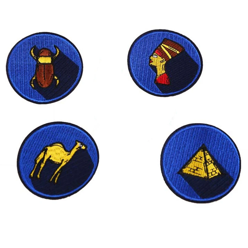 

Arab Pyramid Desert Patches Pharaoh Camel Embroidered Appliques Iron On Blue Round Diy Accessories