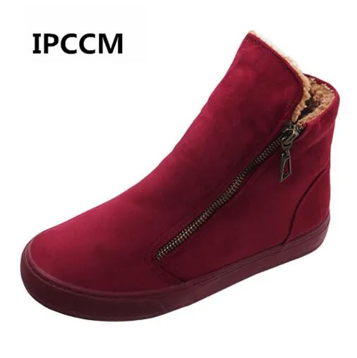 

IPCCM Women's Winter Shoes PU Leather Boots Brand Women Winter Shoes High Quality Ankle Boot With Platform