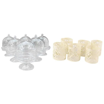 

12X Cake Stand Cupcake Box Wedding Party Plastic Candy Box & 6Pcs LED Candle Lampshade Pattern Heart Ajoure Decoration