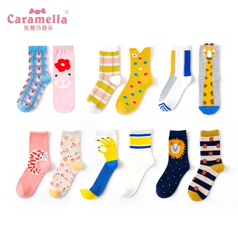 Eur36-42, Caramella, женские носки для хлопка, Осень-зима, милые Мультяшные животные, забавные носки, женские модные носки, Прямая