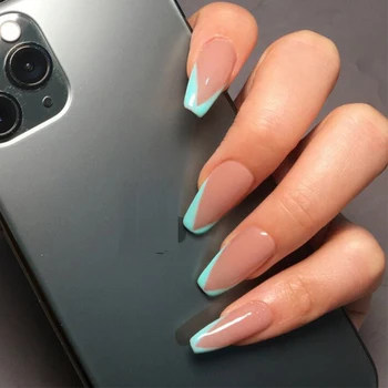 

24pcs/set Long French Fake Nails Squre Full Cover European Ballerina Nail Art Tips Beauty Coffin Shaped Nail Decal False Nails