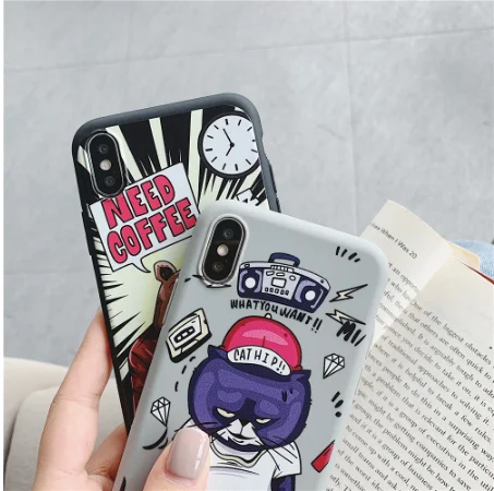 

se case for iPhone X xs 8 xr 7 max Cover 6 6S Plus 5 5S Soft silicon Hip hop cat coffee bear Cute cartoon youth cool Phone shell