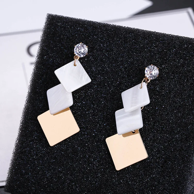 Han edition geometric shells earrings contracted heart-shaped circular diamond adorn article one undertakes | Украшения и
