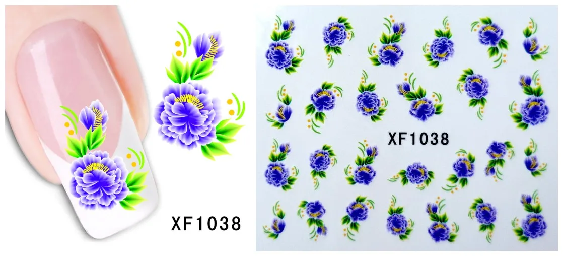 5 Sheet Water Nail Sticker Manicure Design 3D Butterfly Flower Series Water Nail Art Stickers Transfer Decals Nails Decoration - Цвет: XF1038