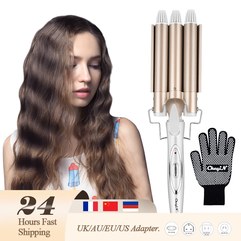 CkeyiN de pelo-Rizador profesional, 3 barriles de cerámica, rizador de pelo de Triple barril, ondulador de pelo, herramienta de estilismo de cabello