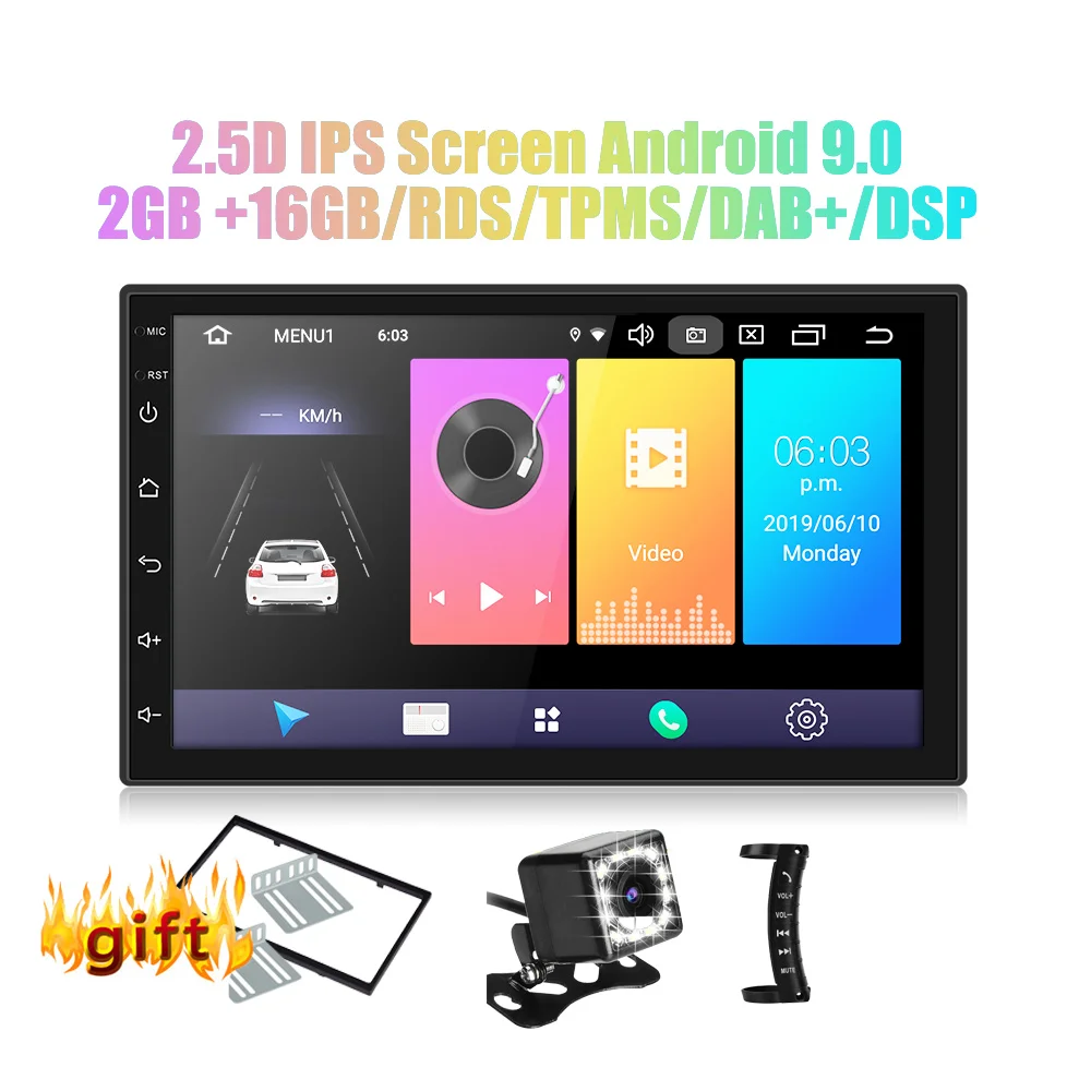2 din car Android 9,0 Оперативная память 2G Встроенная память 16G gps навигации Bluetooth для Nissan VW Toyota WiFi мульти-медиа-7 дюймов Автомобильный Радио плеер - Color: 12 led all
