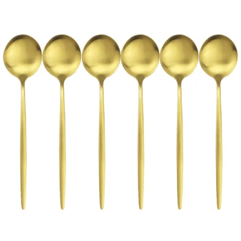 

Matte Stainless Steel Soup Spoons Dinner Set 6Pcs/Set Gold Desser Spoons Long Handle Scoop Cake Fruit Spoon Salad Dinnerware Set