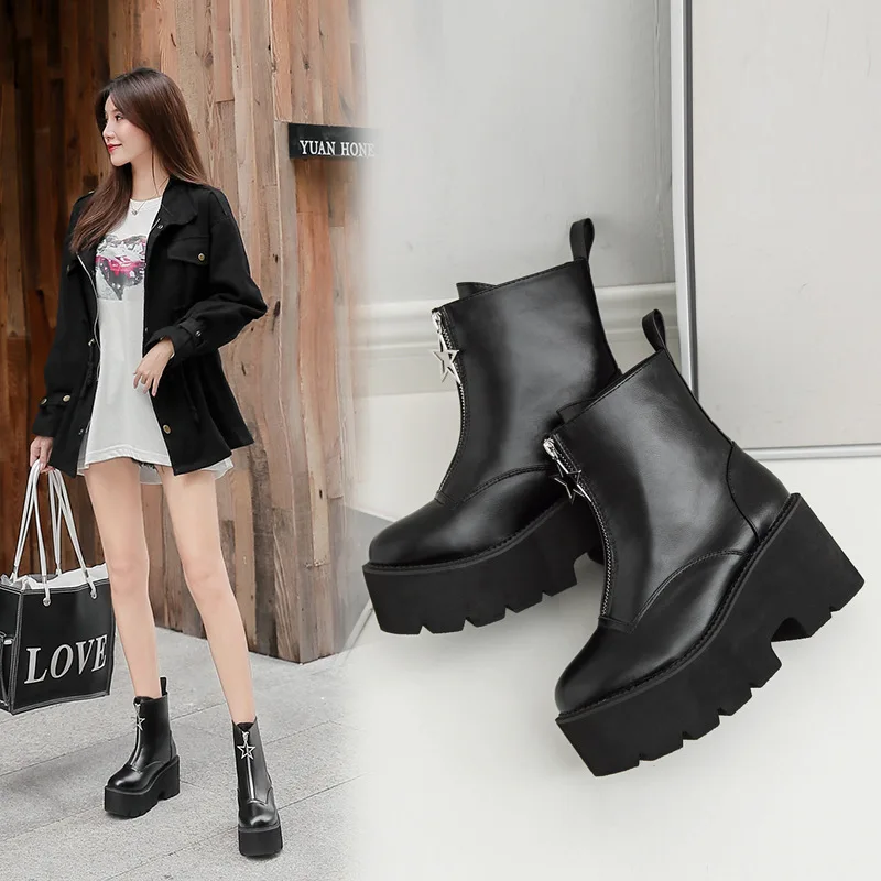

Shoes Lady Boots Low Heels booties Luxury Designer Martins For Women Lace Up Bootee Woman 2019 Round Toe Zipper Ladies Fashion